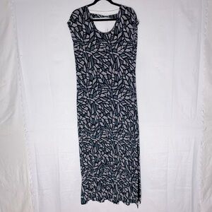 Women’s Green White Black Geometric Print Sleeveless Scoop Neck Maxi Dress M